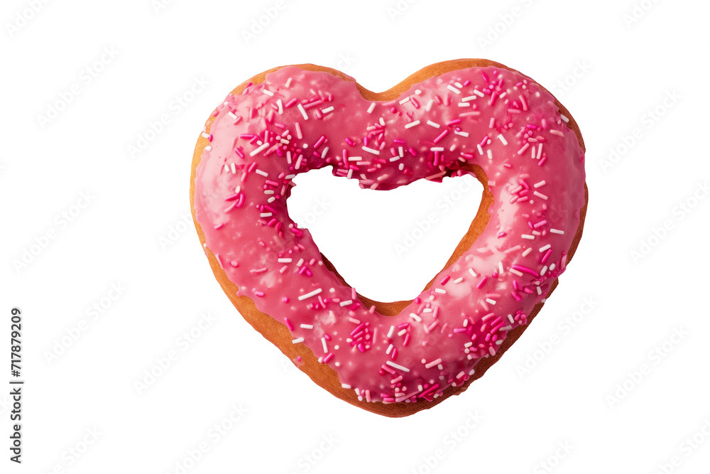A sticky iced doughnut in the shape of a love heart for Valentine's day A sticky iced doughnut in the shape of a love heart for Valentine's day