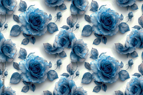 Floral background of blue roses with a seamless repeat and fully tileable display of flowers