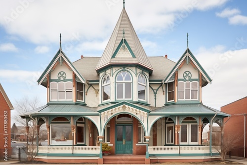 high victorian gothic home with arched windows