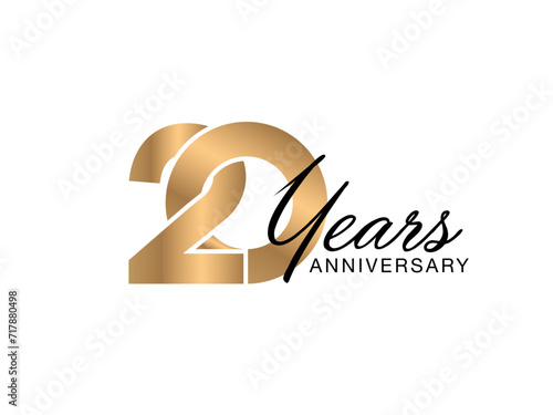 20 years anniversary gold poster.  20 years anniversary gold vector card.  20 year anniversary vector design.