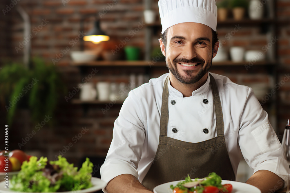 Portrait of male chef at restaurant kitchen made with generative AI Portrait of male chef at restaurant kitchen made with generative AI