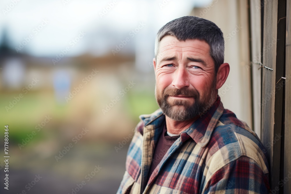 farmer wearing a plaid shirt, standing by an old wooden fence farmer wearing a plaid shirt, standing by an old wooden fence