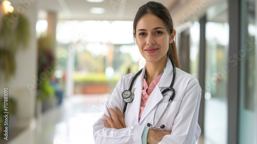 professional female doctor standing with arms crossed