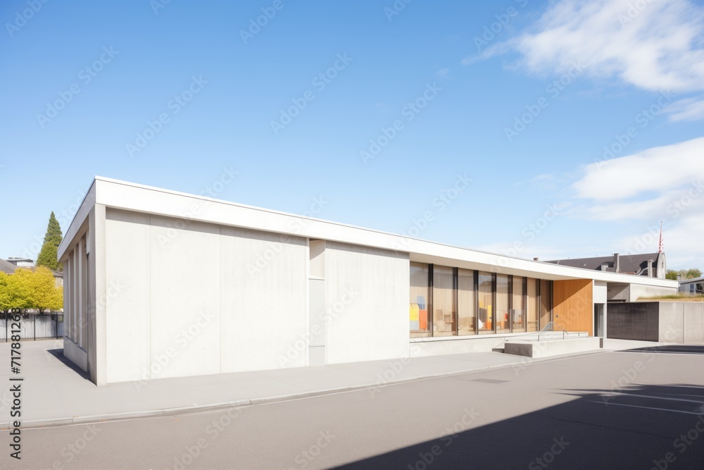 exterior of a modernist museum with smooth concrete walls exterior of a modernist museum with smooth concrete walls