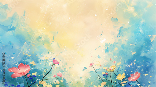 Beige background with flowers on the edge  oil painting  illustration