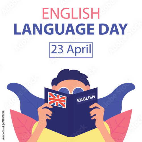 illustration vector graphic of a man is reading an English dictionary, perfect for international day, english language day, celebrate, greeting card, etc.