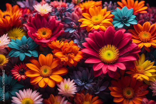 Different and multicolored flowers with intense colors  PNG 8640x5760 