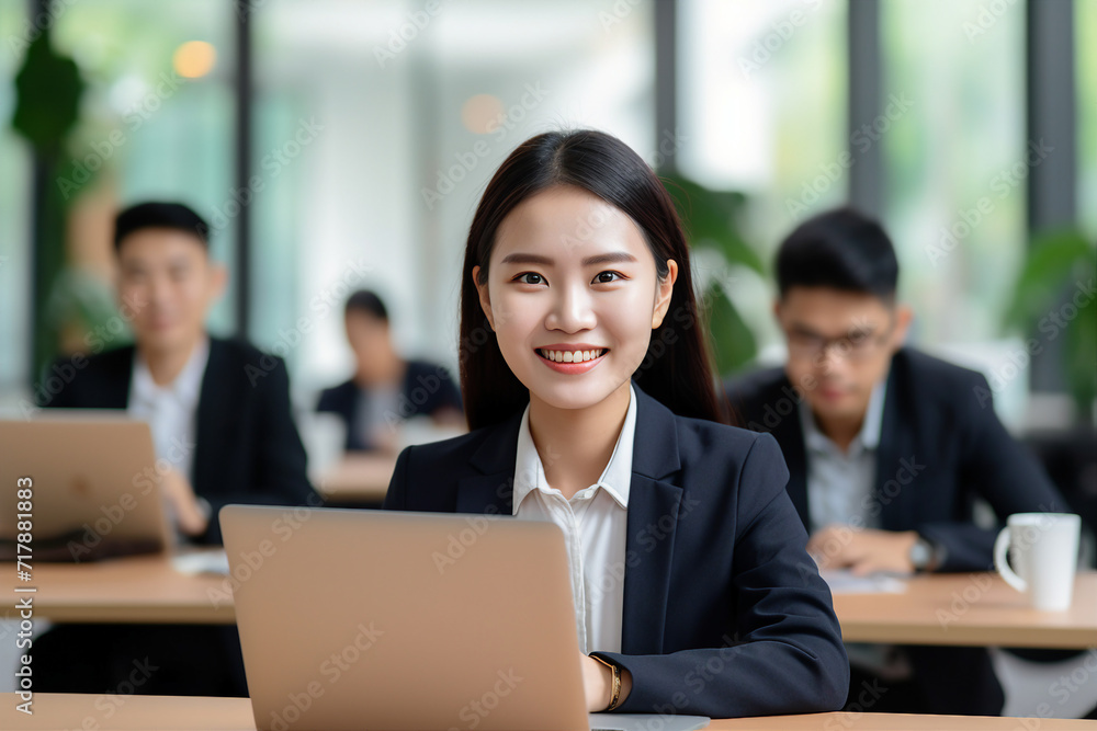 Business people having office meeting successful coworkers company building Generative AI