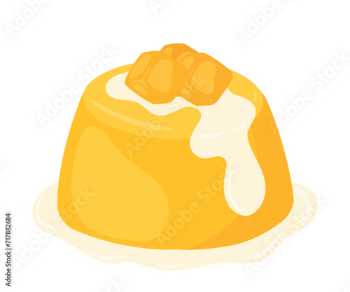 Mango Pudding Panna Cotta Sweet Dessert Cute Cartoon Vector Illustration