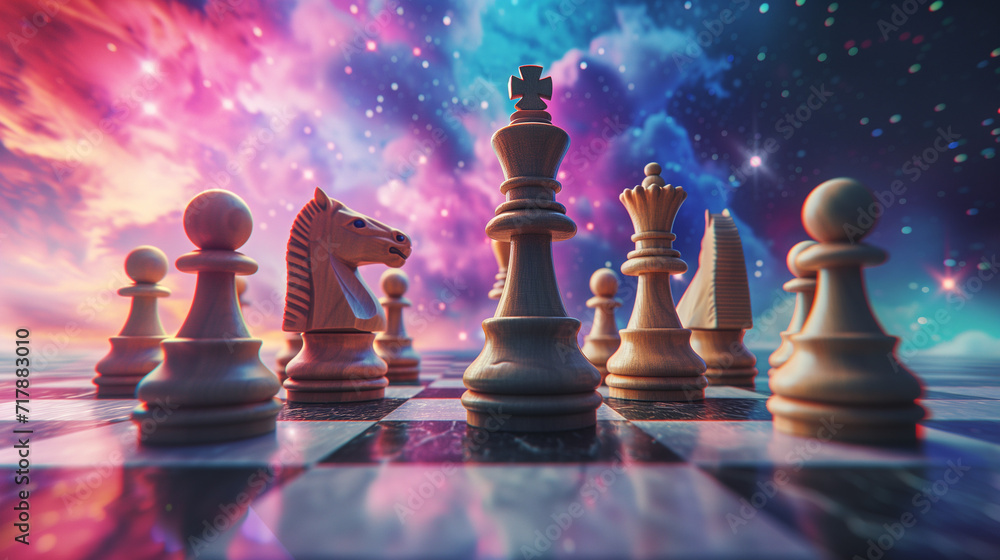 Chess pieces against the background - obrazy, fototapety, plakaty 