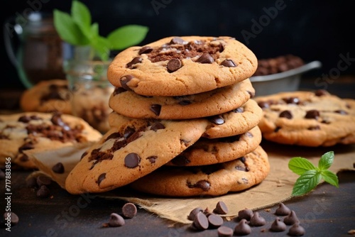 Delicious cookies with chocolate chips. Generative AI