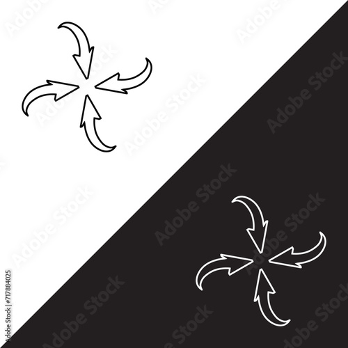 Inward arrow icon vector. Four Arrows icon sign symbol in trendy flat style. Arrow pointing center vector icon illustration isolated on white and black background