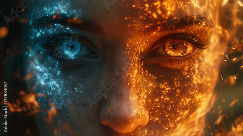 Water and fire on the face of a woman