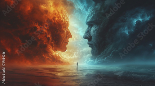 Man in front of water and fire