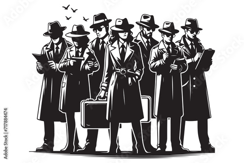 Mafia silhouette vector, Detective silhouette vector isolated on white background