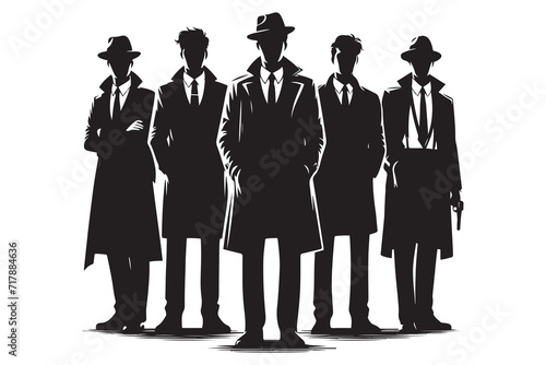 Mafia silhouette vector, Detective silhouette vector isolated on white background
