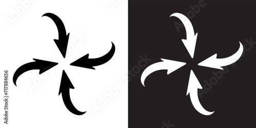 Inward arrow icon vector. Four Arrows icon sign symbol in trendy flat style. Arrow pointing center vector icon illustration isolated on white and black background