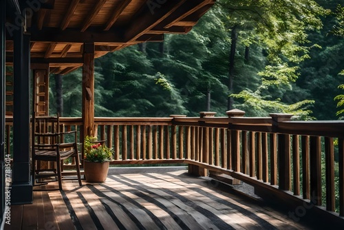 wooden balcony in the garden