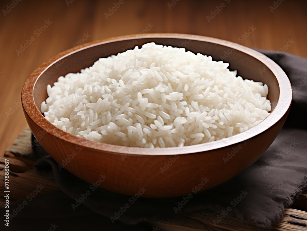 White rice in a wooden bowl White rice in a wooden bowl