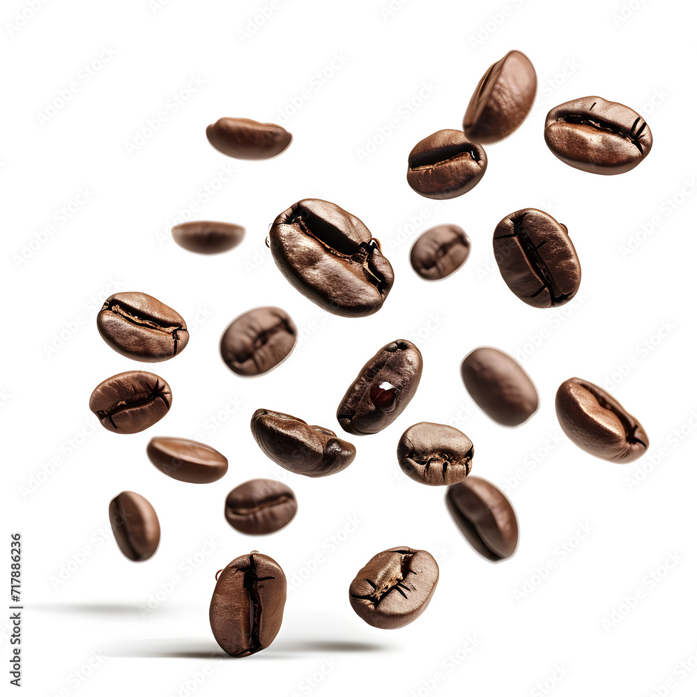 Falling coffee beans isolated on white background Falling coffee beans isolated on white background