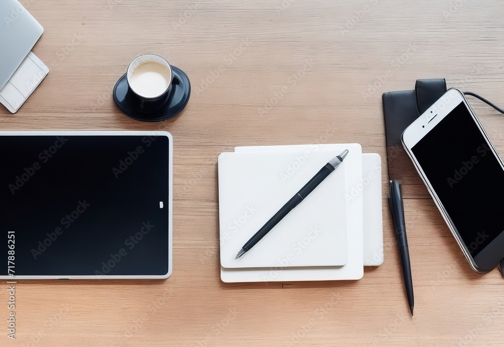 workplace with smartphone laptop on black table workplace with smartphone laptop on black table