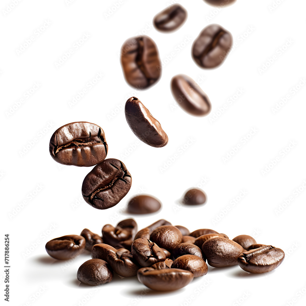 Falling coffee beans isolated on white background Falling coffee beans isolated on white background