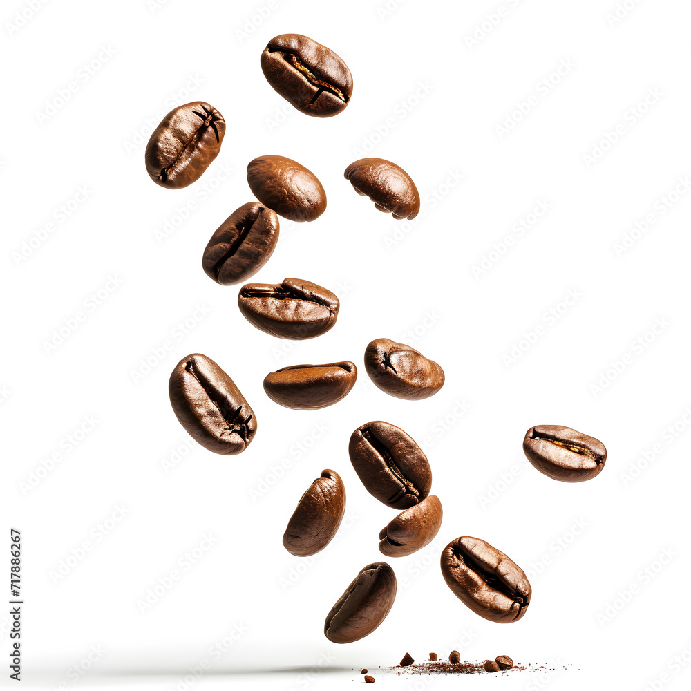 Falling coffee beans isolated on white background Falling coffee beans isolated on white background