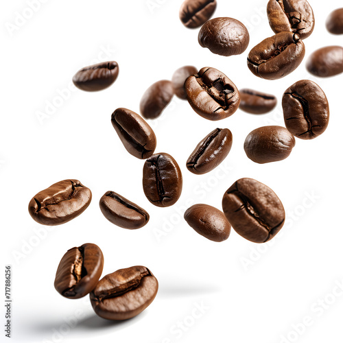 Falling coffee beans isolated on white background