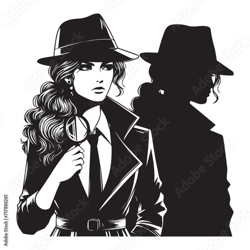 Mafia silhouette vector, Detective silhouette vector isolated on white background