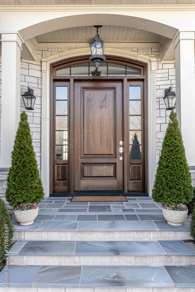 Main door to the luxury house with spring decoration, beautiful elegant entrance to the house, modern and elegant door, Spring time, Mockup Main door to the luxury house with spring decoration, beautiful elegant entrance to the house, modern and elegant door, Spring time, Mockup