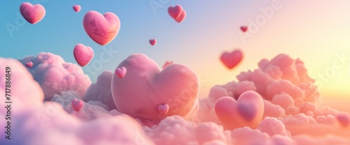 A dreamy Valentine's Day scene with a soft pink pedestal surrounded by lush pink roses under  sky painted with gentle clouds. The roses, ready for a product showcase. Ai generated