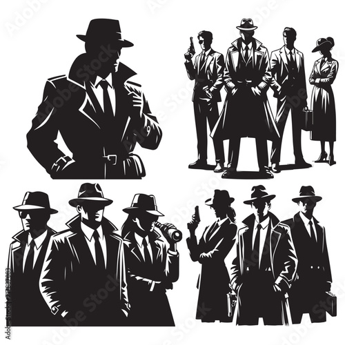 Mafia silhouette vector, Detective silhouette vector isolated on white background