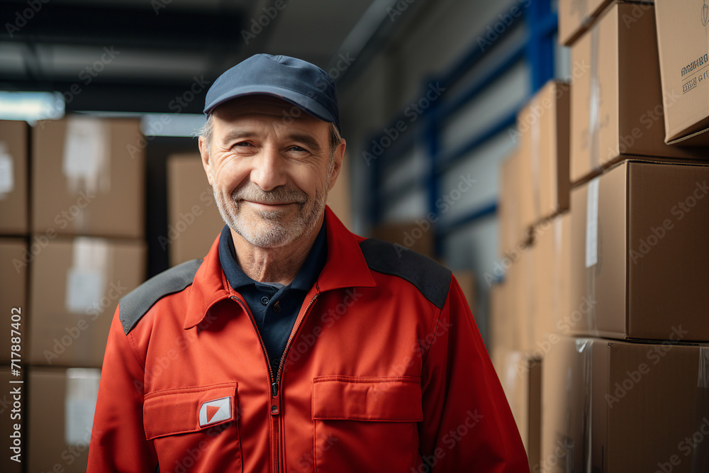 Export postal worker standing workplace delivery center Generative AI picture Export postal worker standing workplace delivery center Generative AI picture