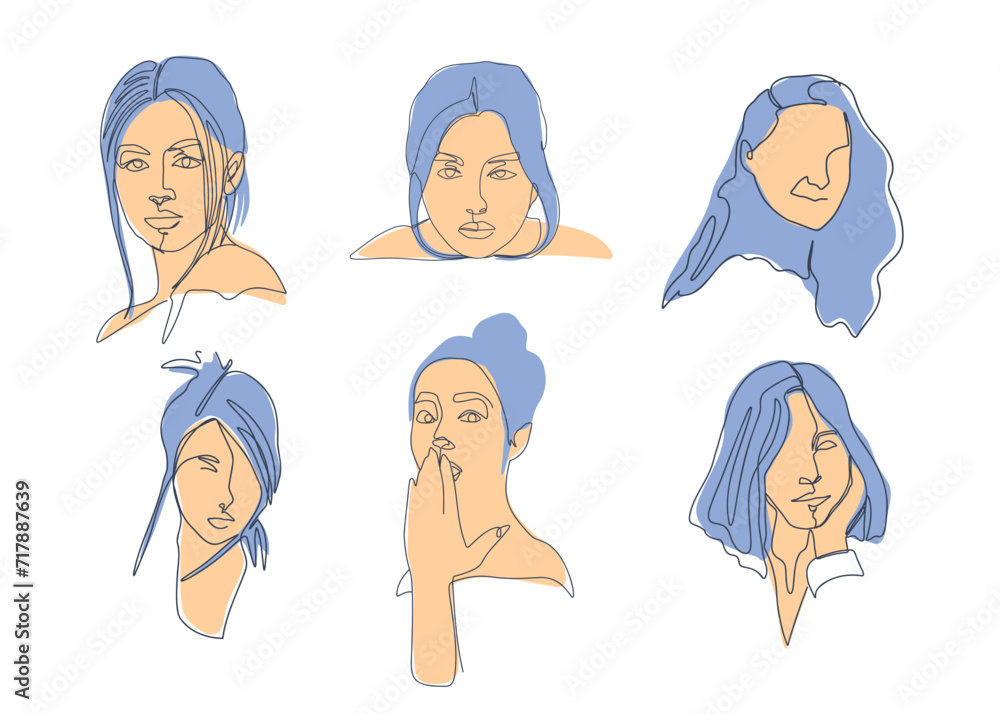 Abstract beautiful women in continuous line art vector set illustration. Various woman gesture for home wall decor. Abstract beautiful women in continuous line art vector set illustration. Various woman gesture for home wall decor.
