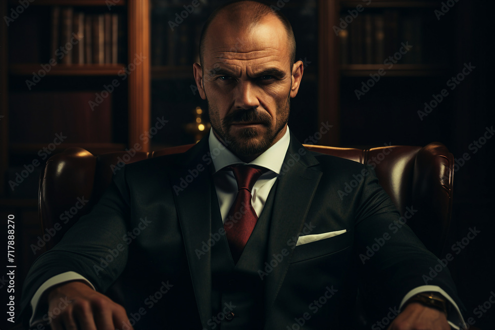 Generative AI portrait image of a confident senior man professional boss isolated on dark background Generative AI portrait image of a confident senior man professional boss isolated on dark background