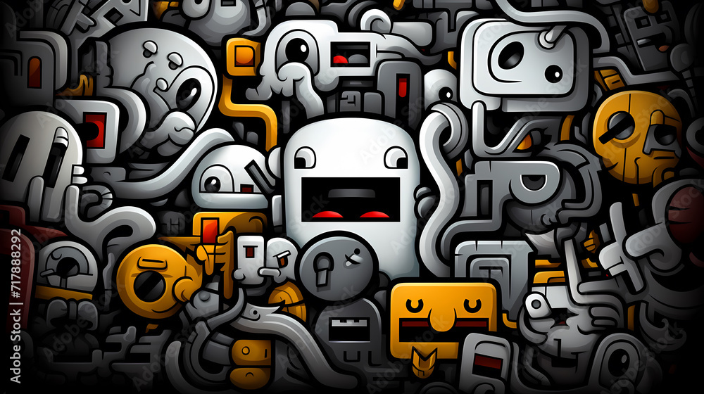 Funny doodle seamless pattern, artistic background Funny doodle seamless pattern, artistic background