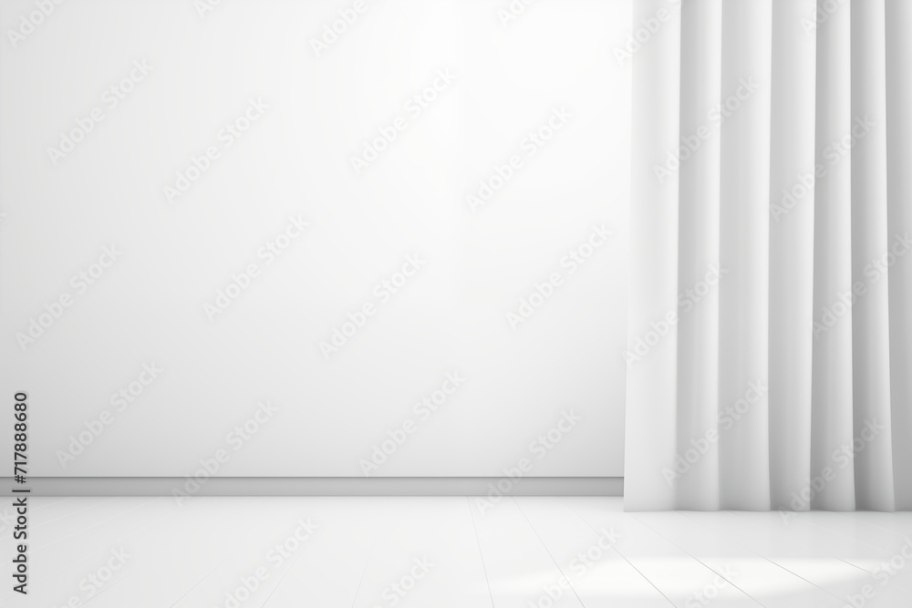 Abstract white studio background for product presentation. Empty room with shadows of window and flowers and palm leaves . 3d room with copy space. Summer concert. Blurred backdrop.