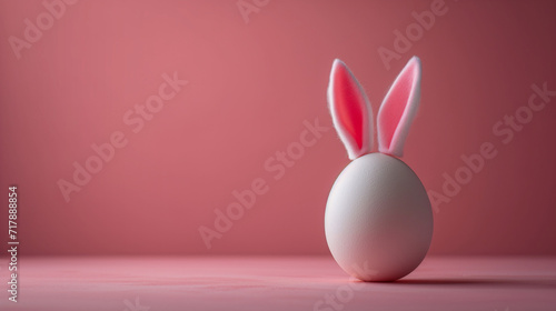 An Easter-themed photo showcasing a colorful egg adorned with cute bunny ears, radiating joy and playful holiday spirit.