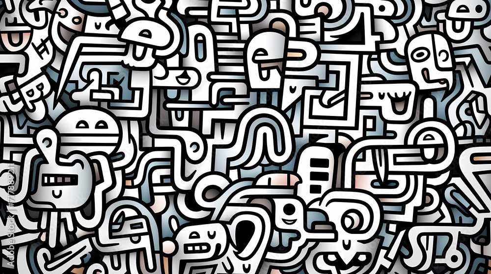 Funny doodle seamless pattern, artistic background Funny doodle seamless pattern, artistic background