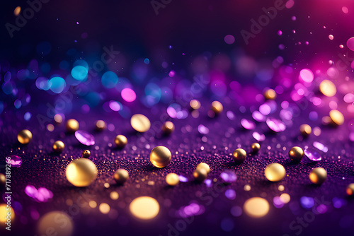 glittering, purple glow particle abstract bokeh with small shine ball on floor, purple pink background photo