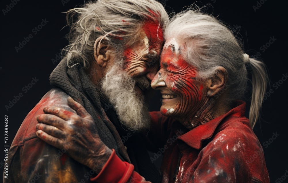 Tender moments of elder couple. happy old couple and white background. husband and wife in love.