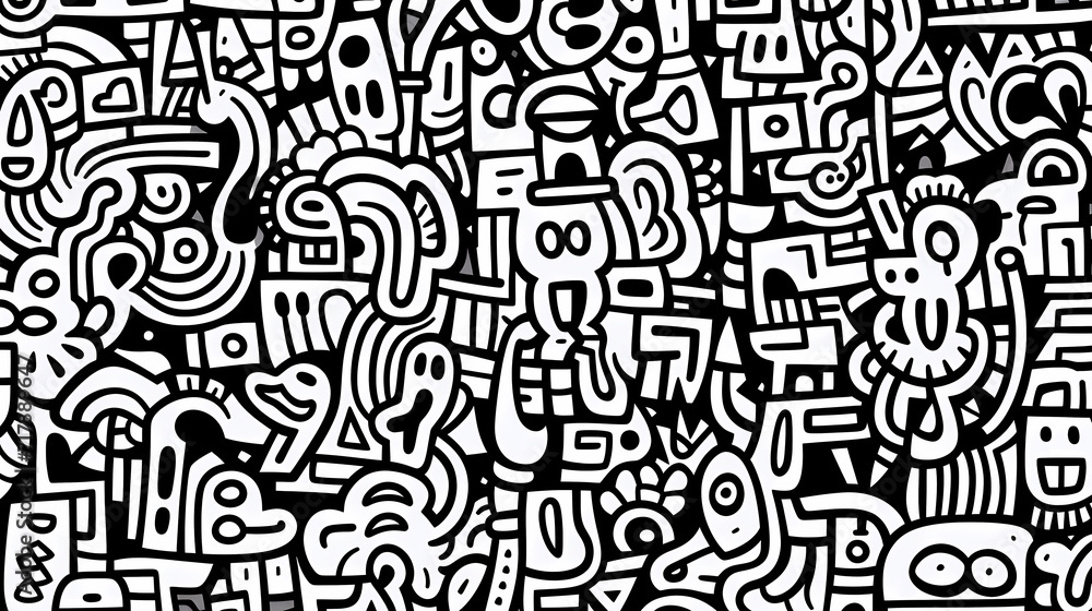 Funny doodle seamless pattern, artistic background Funny doodle seamless pattern, artistic background
