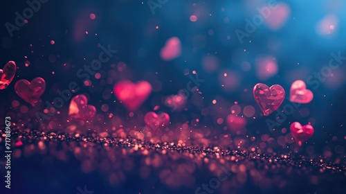 Valentine's day moment Ethereal hearts rise amidst a dreamy backdrop of sparkling bokeh, evoking feelings of love and romance in an enchanting purple hue setting. Ai generative 