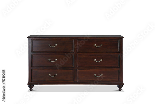 Old English antique oak dresser sideboard base with brass handles isolated with clip path