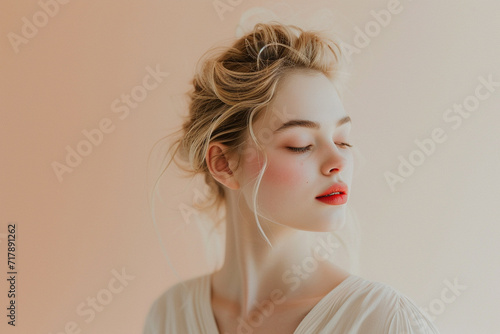 luxury woman model portrait natural background minimalistic 