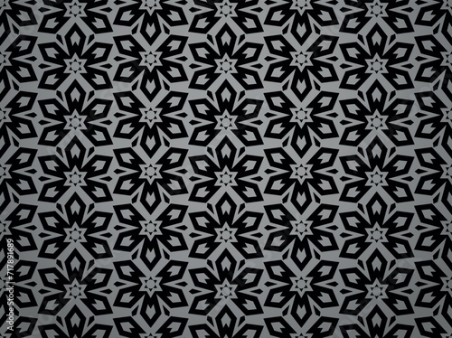 Flower geometric pattern. Seamless vector background. Gray and black ornament © ELENA