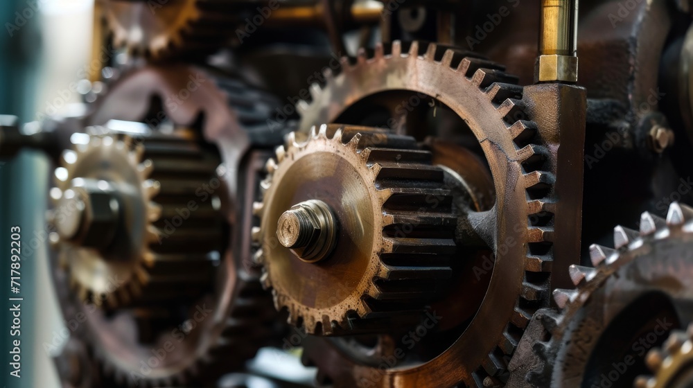 A close-up of gears and machinery, for industrial or technology developments A close-up of gears and machinery, for industrial or technology developments