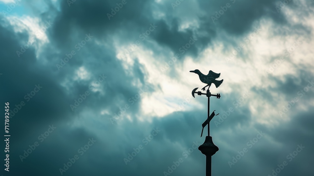 A photo of a weather vane against a stormy sky, suitable for meteorology or climate-related news A photo of a weather vane against a stormy sky, suitable for meteorology or climate-related news
