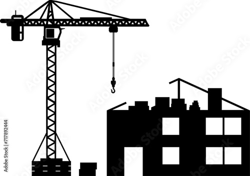Vektor Silhouetten Bau - Baukran Hausbau Baustelle - Immobilie Bauindustrie