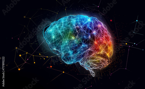Neuro Spectrum: Colorful Abstract Connections in the Human Brain on Black Background